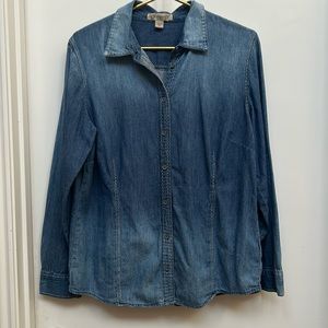 Vtg Nine West Vintage America Collection Blue Denim Shirt Button Down Ombre Sz L